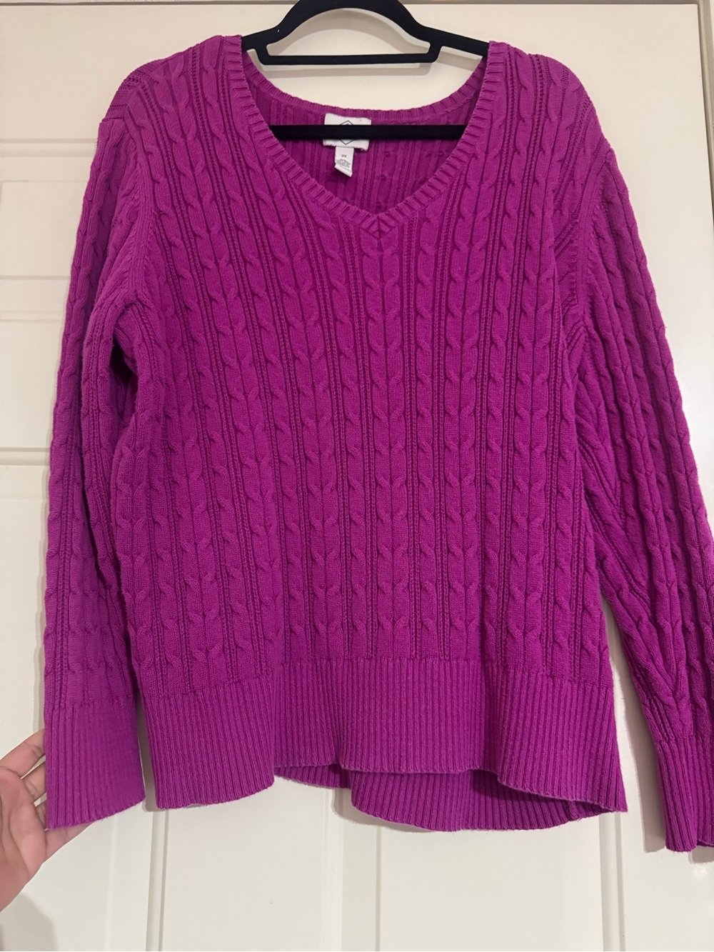 St. John's Bay Cable-Knit V-Neck Sweater in Magenta